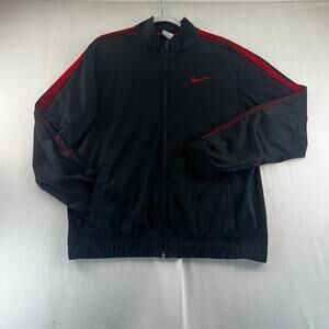 Nike Track Jacket Mens Medium Black Red Full Zip Y2K Athletic Warm Up